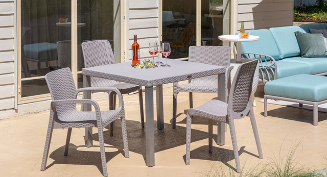 Stylish outdoor dining table made from recycled plastic